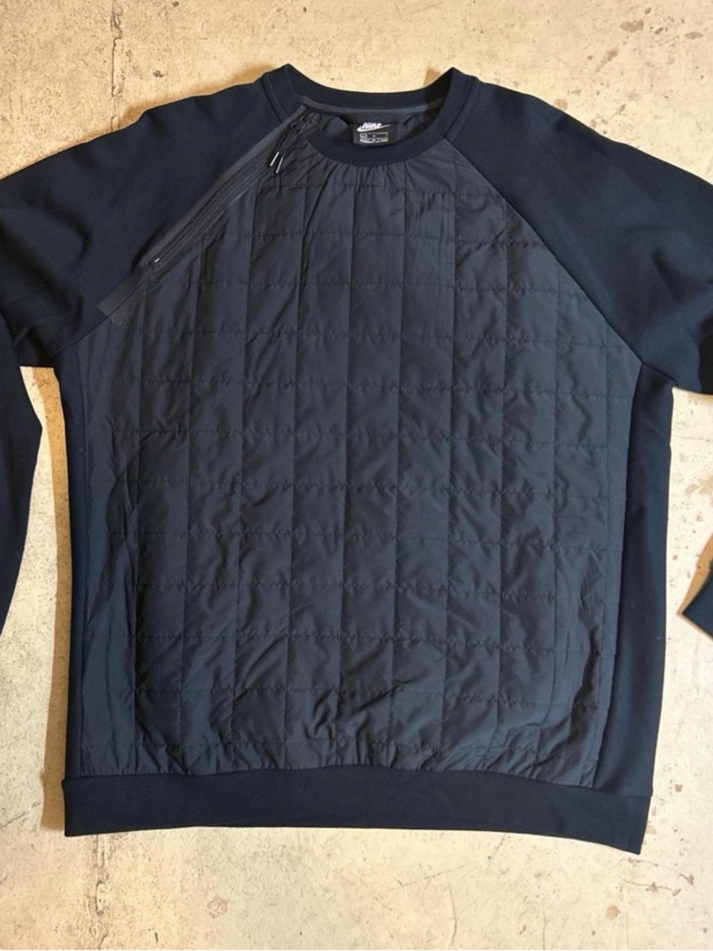 Nike Men’s Navy Quilted-Front Crewneck Sweater